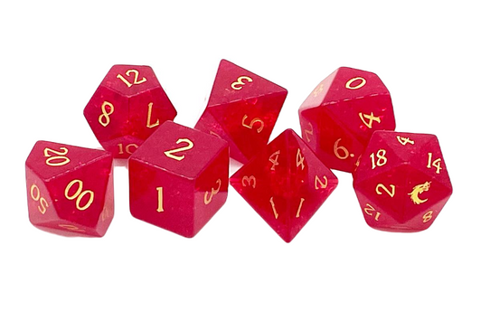Old School Dice: Gemstone 7-Piece Set - Blast Glass - Ruby Red w/ Gold