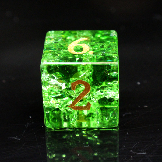 Old School Dice: Gemstone 7-Piece Set - Blast Glass - Tourmaline w/ Gold