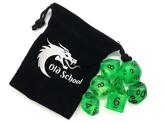 Old School 7 Piece DnD RPG Dice Set: Galaxy - Green Shimmer