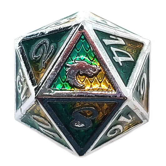 Old School DnD RPG Metal D20: Dragon Scale - Green & Yellow