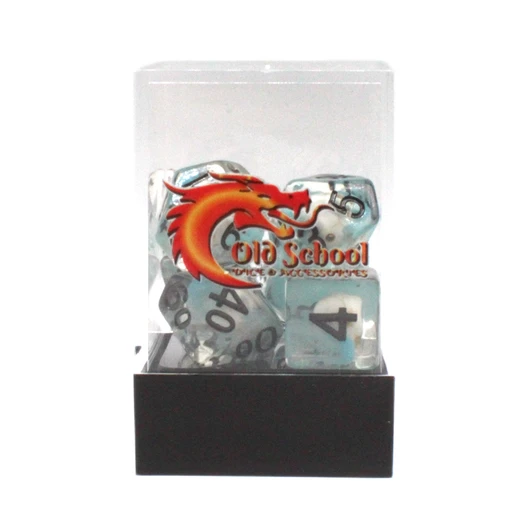 Old School Dice 7-Piece RPG Dice Set: Infused - Skull with Blue