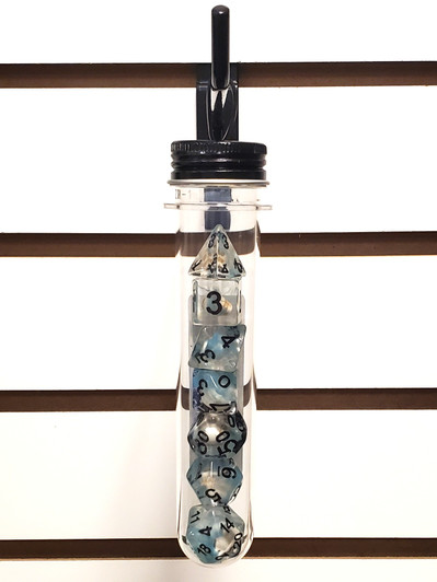 Old School 7 Piece DnD RPG Dice Set: Infused - Skull w/ Blue