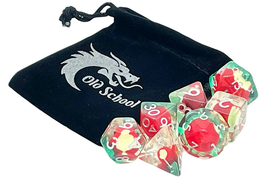 Old School 7 Piece DnD RPG Dice Set: Infused - An Apple a Day!
