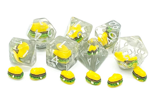 Old School 7 Piece DnD RPG Dice Set: Infused - Hamburger Time!