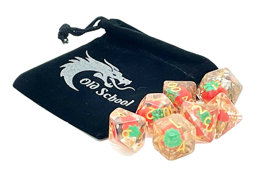 Old School 7 Piece DnD RPG Dice Set: Infused - Strawberry Fields!