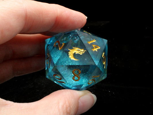 Old School Dice: Sharp Edged 35mm D20 - Liquid Infused - Azure Fury