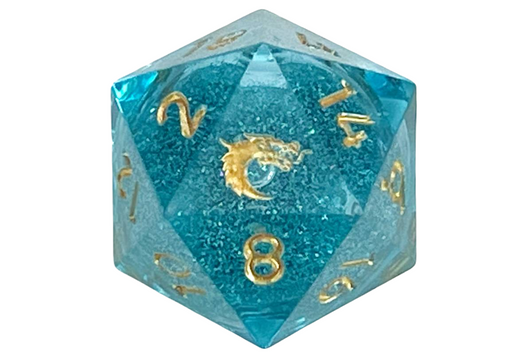 Old School Dice: Sharp Edged 35mm D20 - Liquid Infused - Azure Fury
