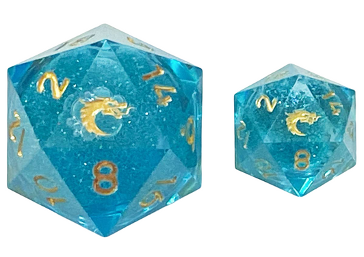 Old School Dice: Sharp Edged 35mm D20 - Liquid Infused - Azure Fury