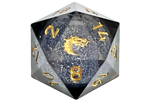 Old School Dice: Sharp Edged 35mm D20 - Liquid Infused - Obsidian Fury