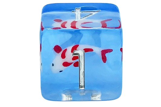 Old School 7 Piece DnD RPG Dice Set: Animal Kingdom - Koi Fish - Red w/ Blue