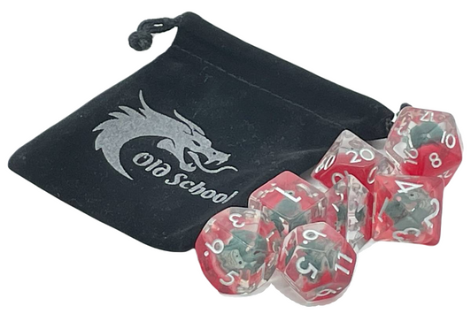 Old School 7 Piece DnD RPG Dice Set: Animal Kingdom - Snails - Green w/ Red