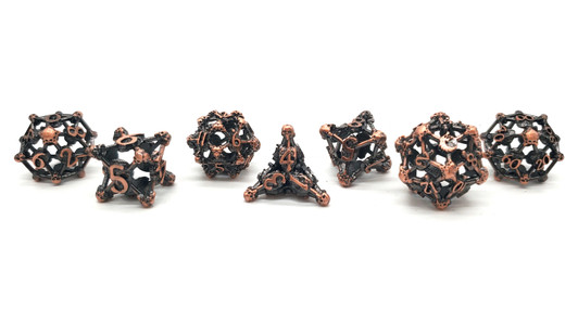 Old School Dice: Hollow Metal 7-Piece Set - Skull - Ancient Bronze