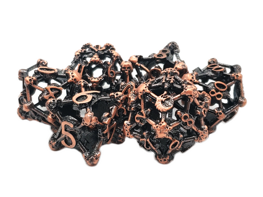 Old School Dice: Hollow Metal 7-Piece Set - Skull - Ancient Bronze