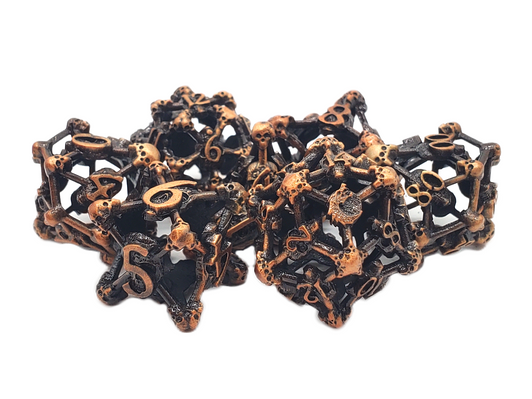 Old School Dice: Hollow Metal 7-Piece Set - Skull - Ancient Gold
