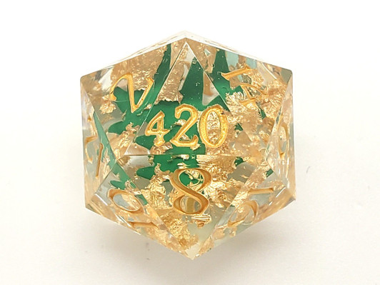 Old School Dice: Sharp Edged 7-Piece Dice Set - It's 4:20 Time - Green w/ Gold