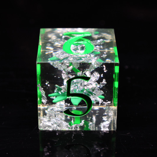 Old School Dice: Sharp Edged 7-Piece Dice Set - It's 4:20 Time - Green w/ Silver