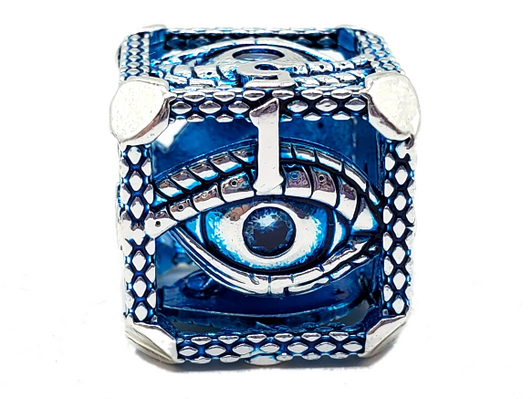 Old School Dice: Hollow Metal 7-Piece Set - All Seeing Eye - Silver w/ Blue