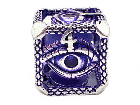 Old School Dice: Hollow Metal 7-Piece Set - All Seeing Eye - Silver w/ Purple