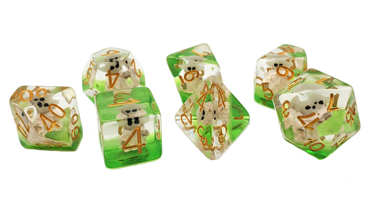 Old School 7 Piece DnD RPG Dice Set: Infused - Baby Goblin