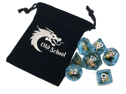 Old School 7 Piece DnD RPG Dice Set: Animal Kingdom - Gold Fish Pond
