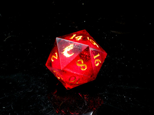 Old School Dice: Sharp Edged 35mm D20 - Liquid Infused - Crimson Fury