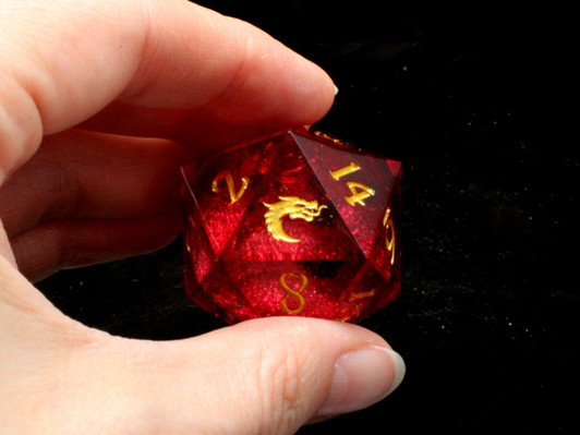 Old School Dice: Sharp Edged 35mm D20 - Liquid Infused - Crimson Fury