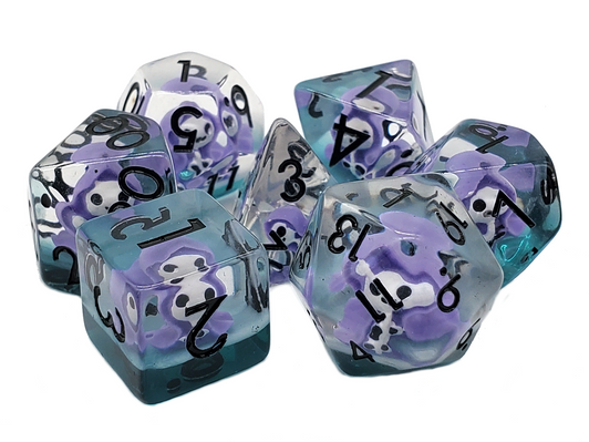 Old School 7 Piece DnD RPG Dice Set: Infused - Ghost - Purple