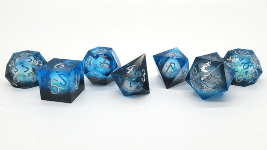 Old School Dice: Sharp Edged 7-Piece Dice Set - Liquid Infused - Midnight Fury