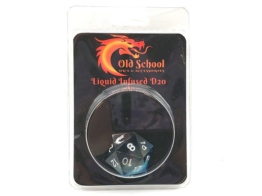 Old School Dice: Sharp Edged 22mm D20 - Liquid Infused - Midnight Fury