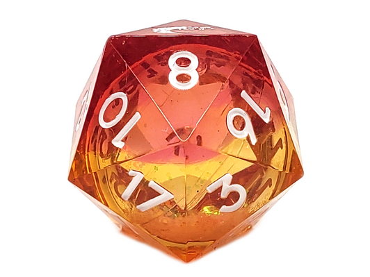 Old School Dice: Sharp Edged 22mm D20 - Liquid Infused - Sunrise Fury
