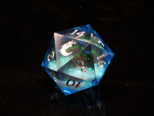 Old School Dice: Sharp Edged 35mm D20 - Liquid Infused - Midnight Fury