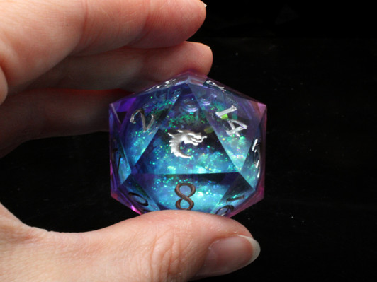Old School Dice: Sharp Edged 35mm D20 - Liquid Infused - Twilight Fury