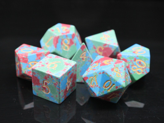 Old School Dice: Gemstone 7-Piece Set - Turquoise - Blue, Red & Green