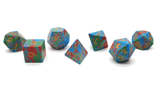Old School Dice: Gemstone 7-Piece Set - Turquoise - Blue, Red & Green