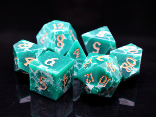 Old School Dice: Gemstone 7-Piece Set - Turquoise - Green & White