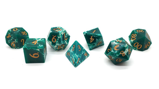 Old School Dice: Gemstone 7-Piece Set - Turquoise - Green & White