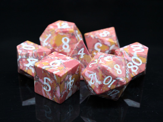 Old School Dice: Gemstone 7-Piece Set - Turquoise - Orange, Red, Pink & White!