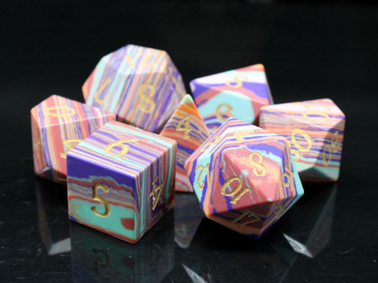 Old School Dice: Gemstone 7-Piece Set - Turquoise - Rainbow