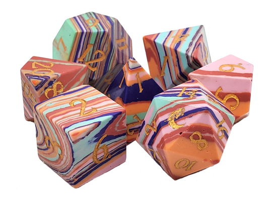 Old School Dice: Gemstone 7-Piece Set - Turquoise - Rainbow