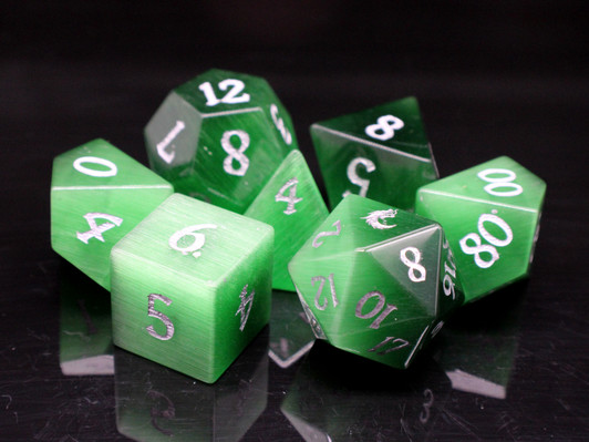 Old School Dice: Gemstone 7-Piece Set - Cat's Eye - Green