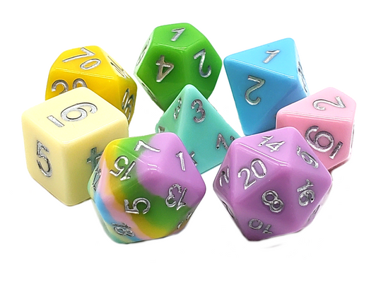 Old School 7 Piece DnD RPG Dice Set: Gradients - Pastel Rainbow