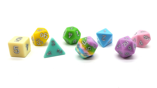 Old School 7 Piece DnD RPG Dice Set: Gradients - Pastel Rainbow