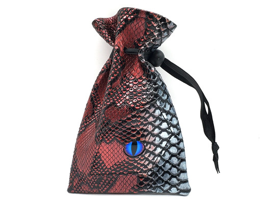 Old School Dice: Dragon Eye Dice Bag - Spectral Dragon - Red & Silver