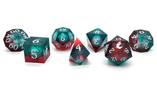 Old School Dice: Sharp Edged 7-Piece Dice Set - Liquid Infused - Christmas Fury
