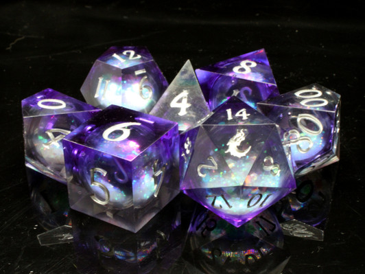 Old School Dice: Sharp Edged 7-Piece Dice Set - Liquid Infused - Dark Cosmos Fury