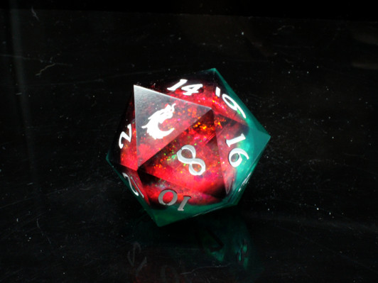 Old School Dice: Sharp Edged 35mm D20 - Liquid Infused - Christmas Fury