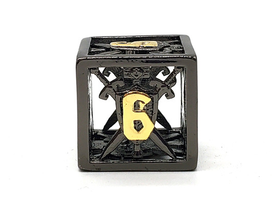 Old School Dice: Hollow Metal 7-Piece Set - Sword & Shield - Black w/ Gold
