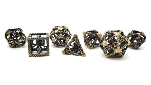 Old School Dice: Hollow Metal 7-Piece Set - The Kraken - Ancient Gold