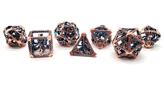 Old School Dice: Hollow Metal 7-Piece Set - The Kraken - Copper w/ Blue