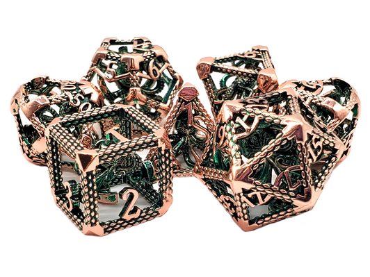 Old School Dice: Hollow Metal 7-Piece Set - The Kraken - Copper w/ Green